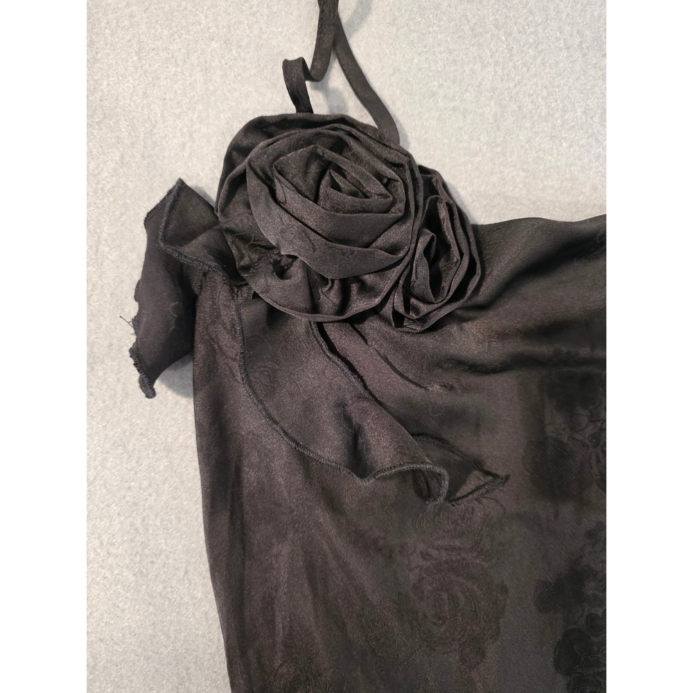 Tinsel Town Black Floral Jacquard Mini Dress Y2K Rosette Tie Strap Romantic Goth - Picture 3 of 8
